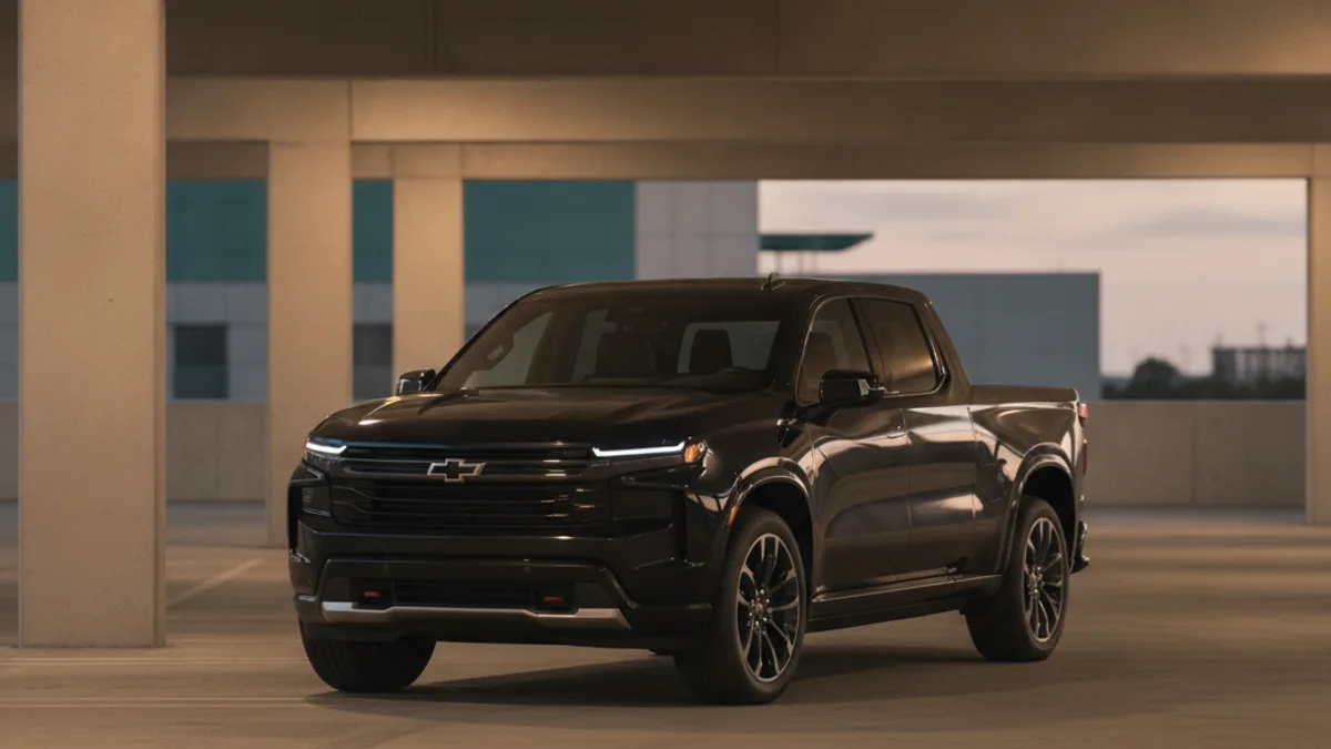 A Chevy Silverado EV parked at night with a dark dashboard, showing a truck that will not wake.