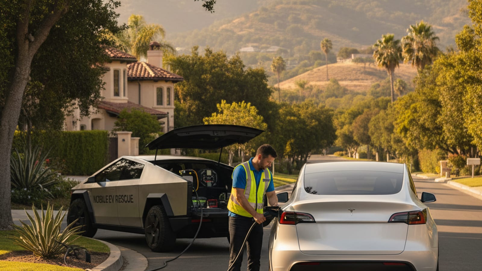 Electric SUV parked at a curb with its charge port door open