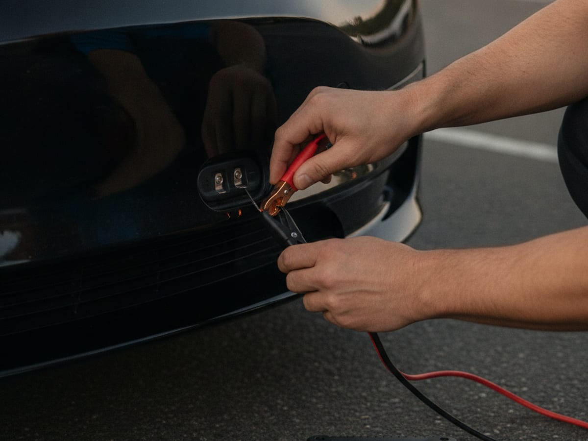Model-specific low-voltage access area on a Tesla in Tampa Bay